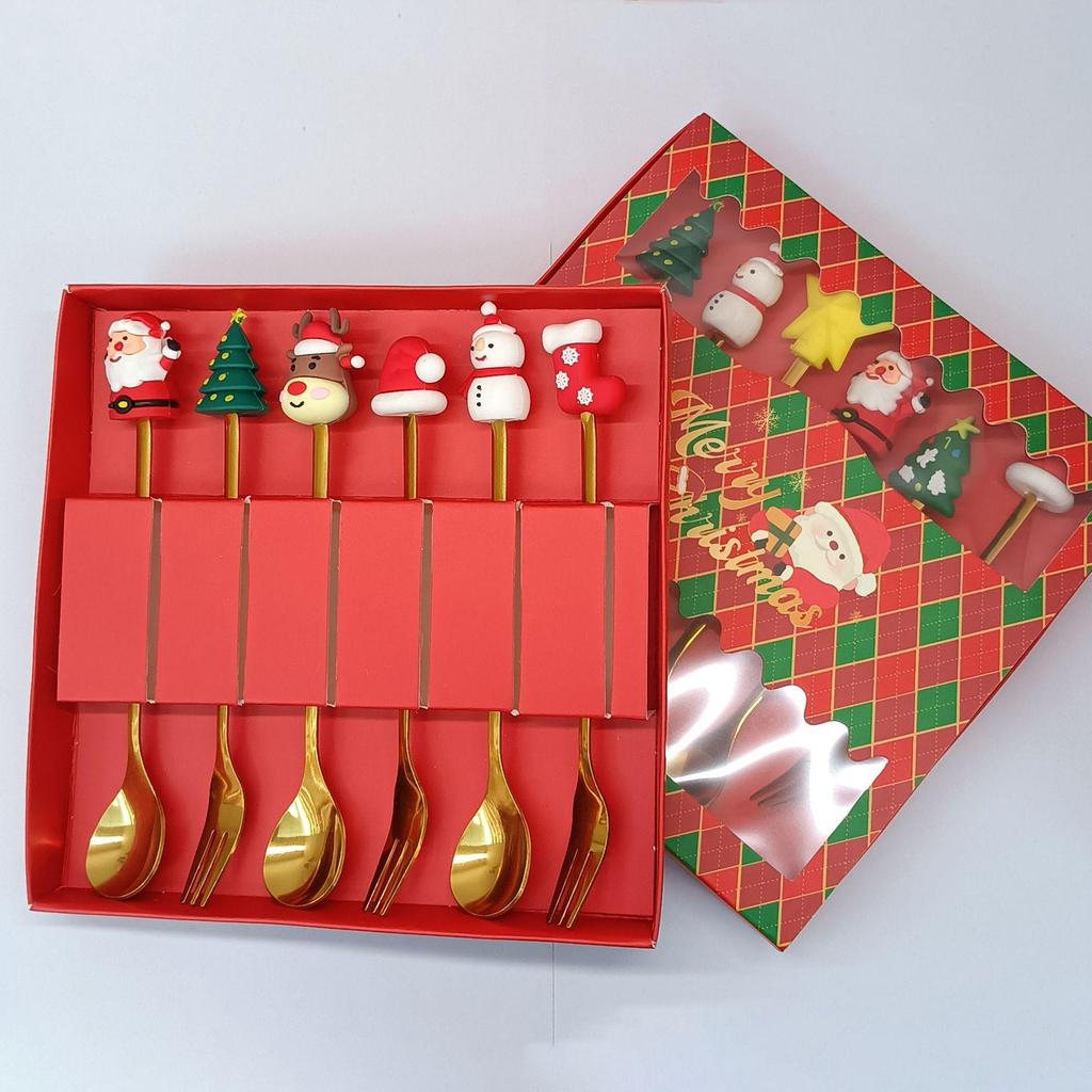 Креативный мультяшный набор ложек и вилок из нержавеющей стали: Палочка для кофе, Фруктовая вилка, Рождественский подарок
