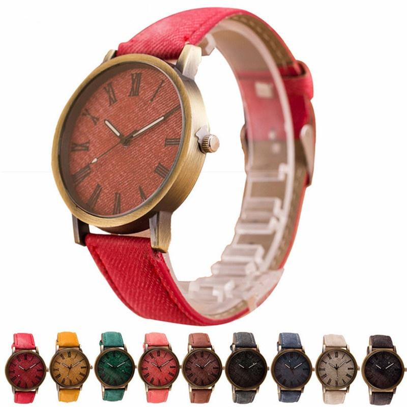 Fashion Multicolor Rome Number Clock Dial Student Leisure Denim Strap Quartz Watch