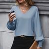 2025 Women's Solid Color Shirt with Pleated Lantern Sleeves Casual Office Tops for Spring Autumn Hot Sale