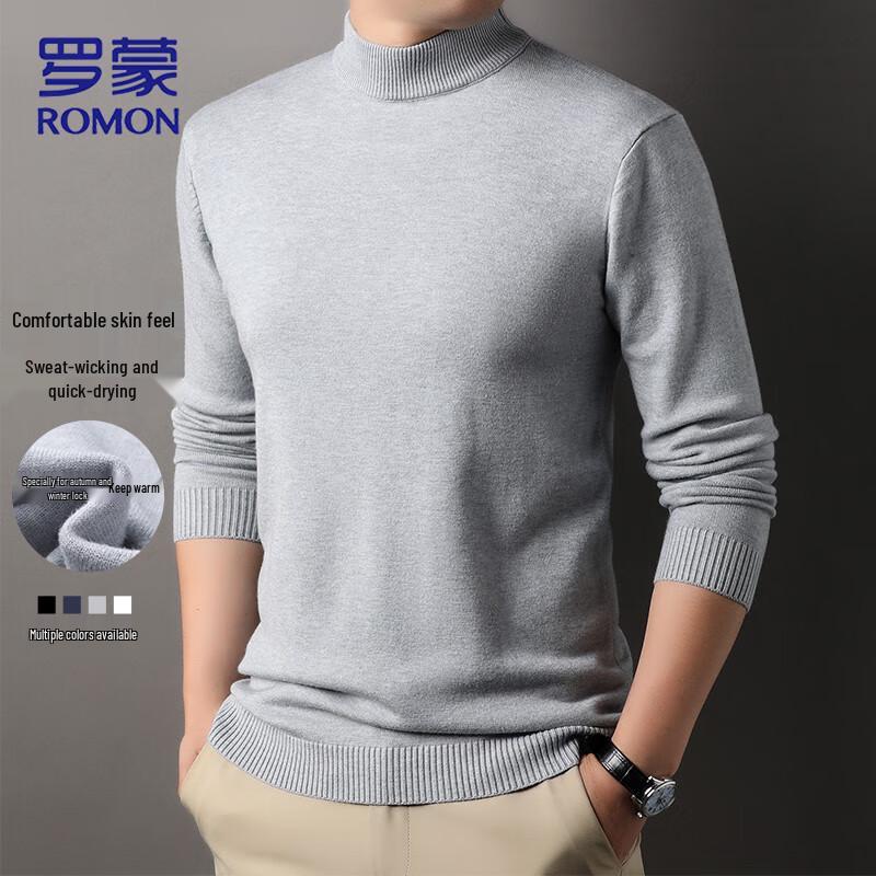 ROMON Men's Slim Fit Fleece Lined Half-High Collar Pullover Sweater