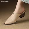 Fashion 2025 Summer New Baotou Half Slippers Women Wear Muller Shoes Thick Heel High Heel Sandals Women's Slippers Genuine Leather Shoes