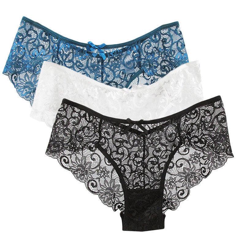 Womem Sexy Lace Panties Floral Hollow Soft Comfort Briefs Lingerie Underwear 3 Pieces