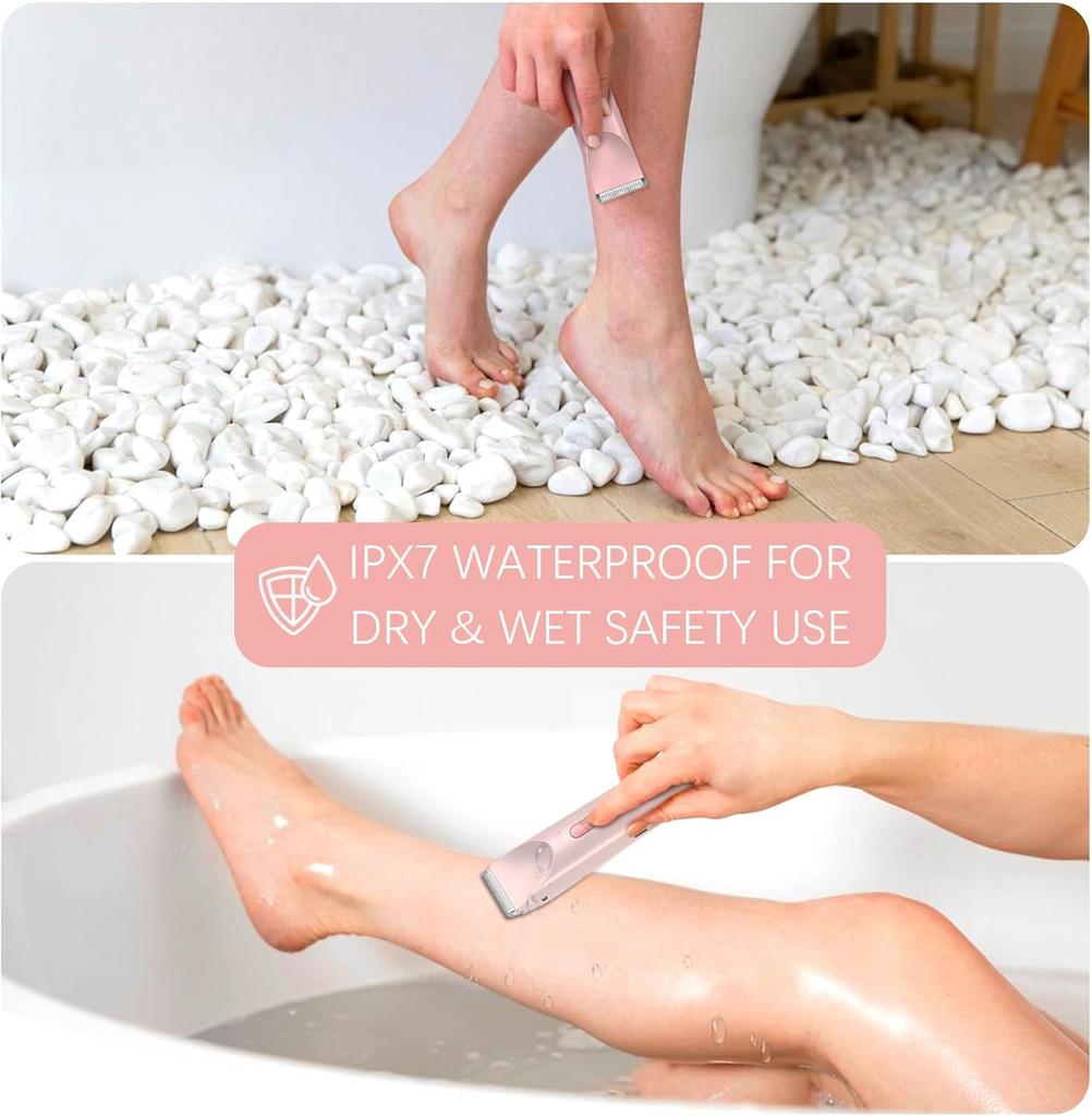 Электробритва для женщин Водонепроницаемая бритва для влажной и сухой стрижки 2 в 1 Двойная головка Триммер для волос в зоне бикини Съемная головка бритвы