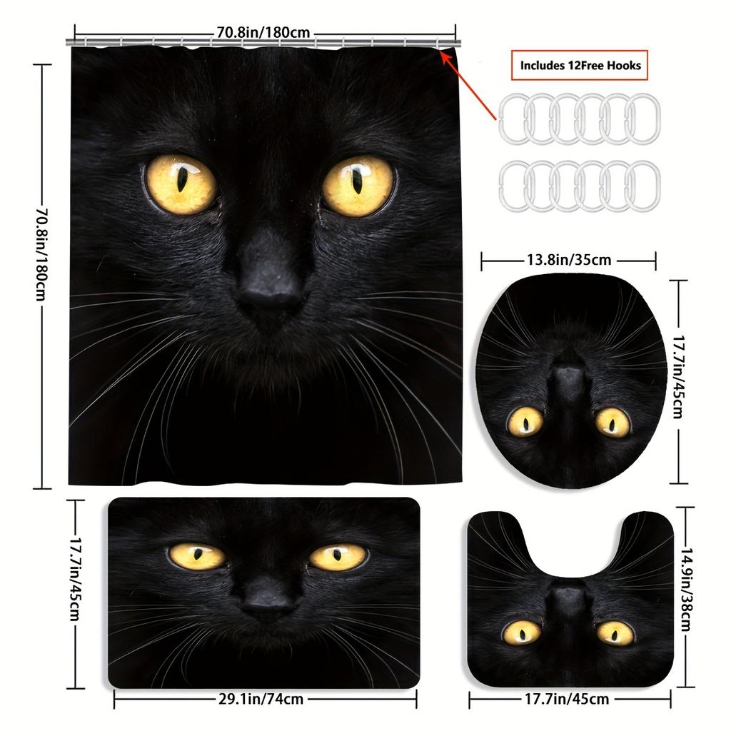 1/4 шт. Роскошный черный кот водонепроницаемый комплект занавесок для душа декоративный набор для ванной комнаты нескользящий коврик для унитаза коврик для ванной и 12 крючков