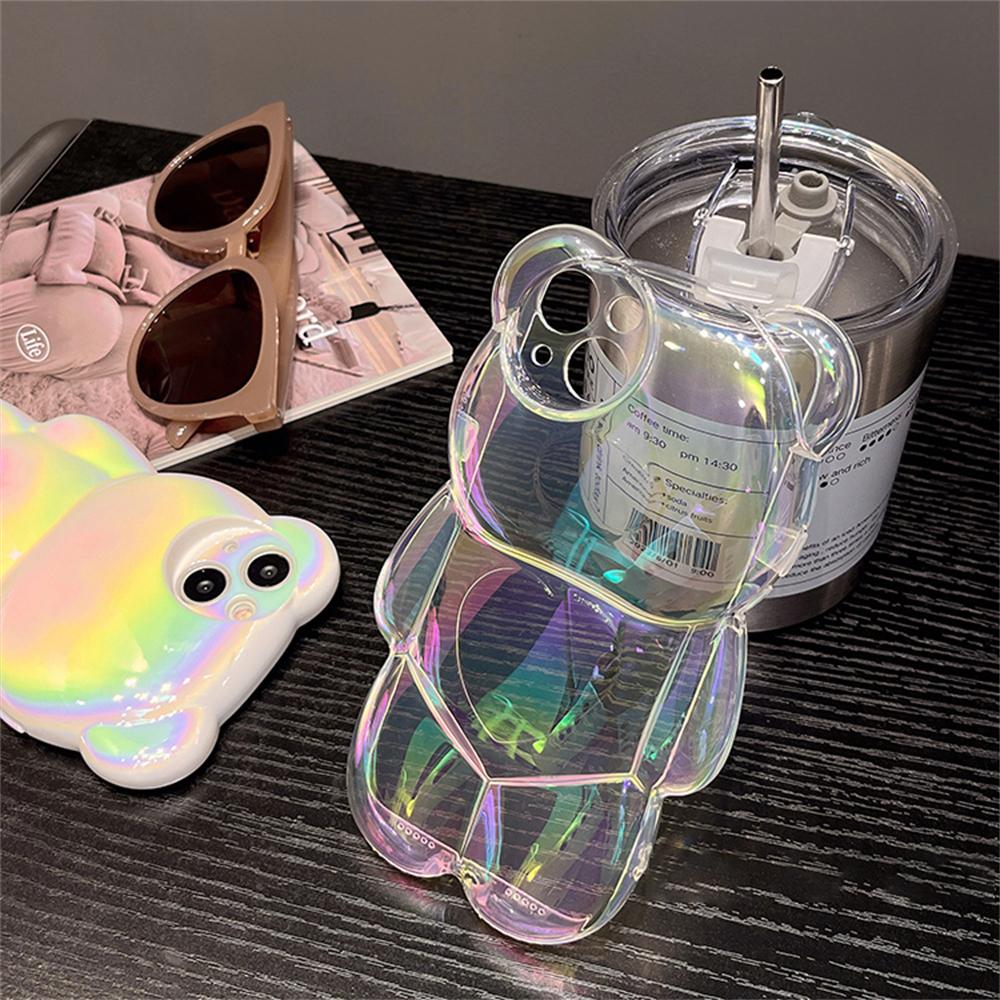 Корейский милый 3d лазерный медведь прозрачный чехол для телефона для Iphone 14 13 12 11 Pro Max стильный силиконовый противоударный мягкий чехол Funda