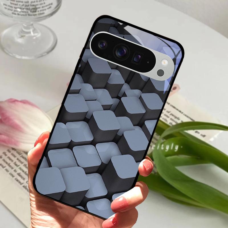 Модный Стеклянный Чехол для Google Pixel 8a Чехол Pixel8 Pro Жесткий ПК Закаленное Стекло Черный Чехол для Телефона Для GOOGLE PIXEL 8 Защитные Чехлы