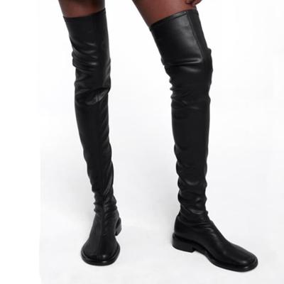 Осенне-зимняя обувь из микрофибры на толстом низком каблуке, большой размер 45, размер 44, женские теплые сапоги выше колена