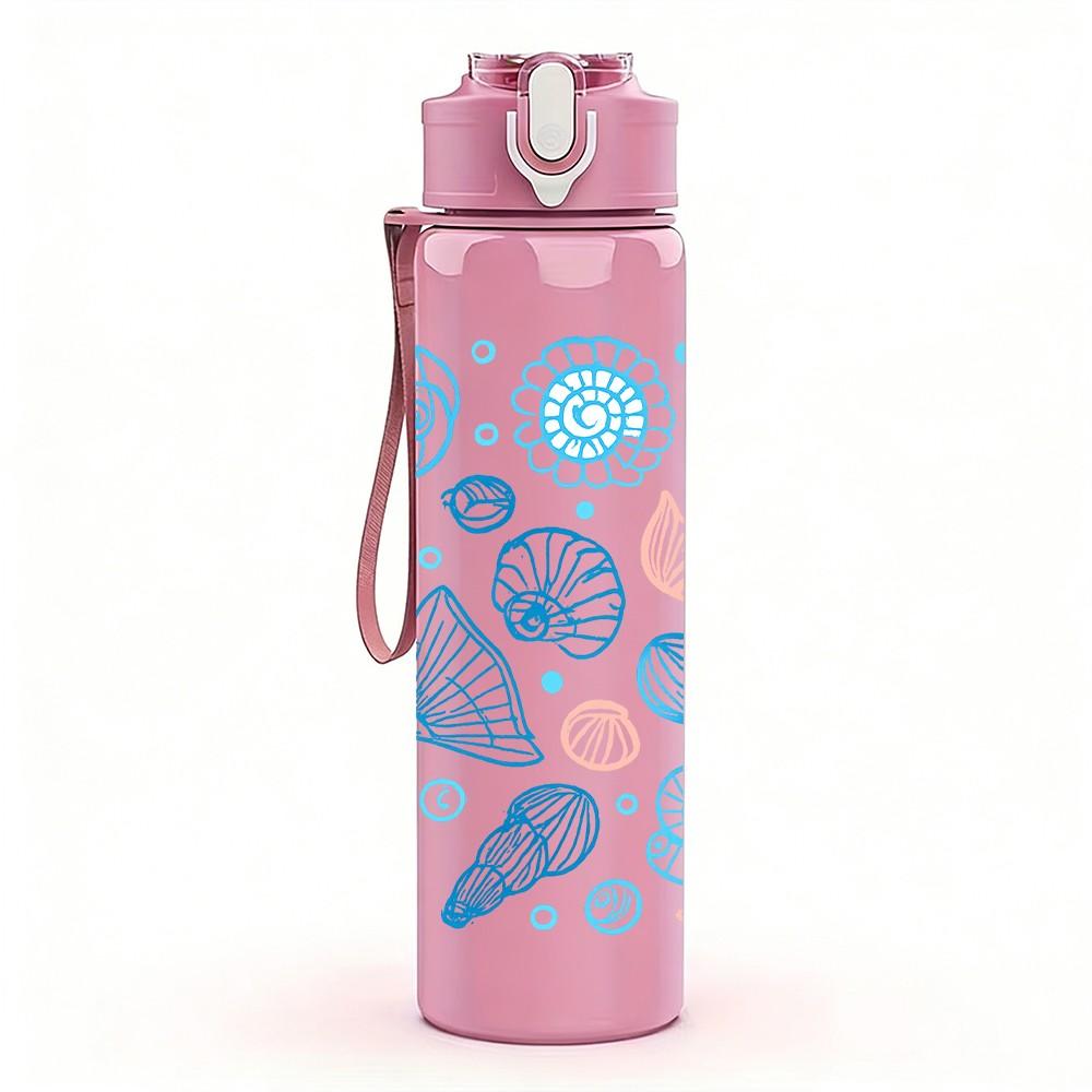 1PC Seashell Ocean Wave Pattern 750ml Color Plastic Sports Water Bottle Leakproof Flip Straw Lid Suitable for Sports Office Home Use