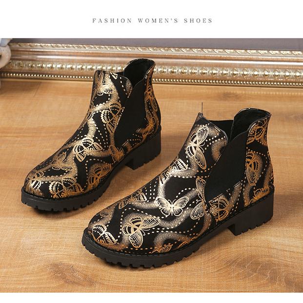 Зимние женские модные кожаные принтованные двойные слипоны на плоской подошве в стиле ретро, короткие ботильоны большого размера для женщин D90