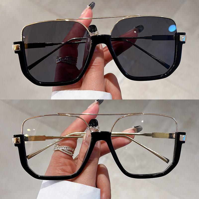 2 пары в наборе квадратные солнцезащитные очки модные винтажные с двойной переносицей повседневные солнцезащитные очки женские стильные большие брендовые дизайнерские очки