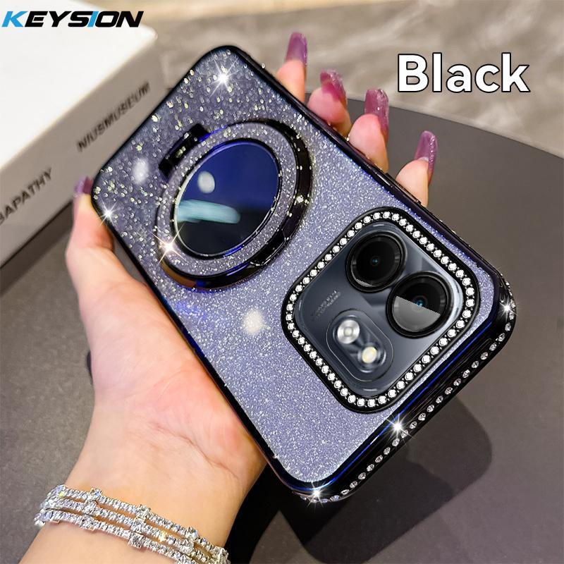 KEYSION Роскошный блестящий магнитный чехол с драгоценностями для телефона Infinix Hot 50i, чехол-подставка с зеркалом для макияжа, противоударный чехол для Infinix Smart 9