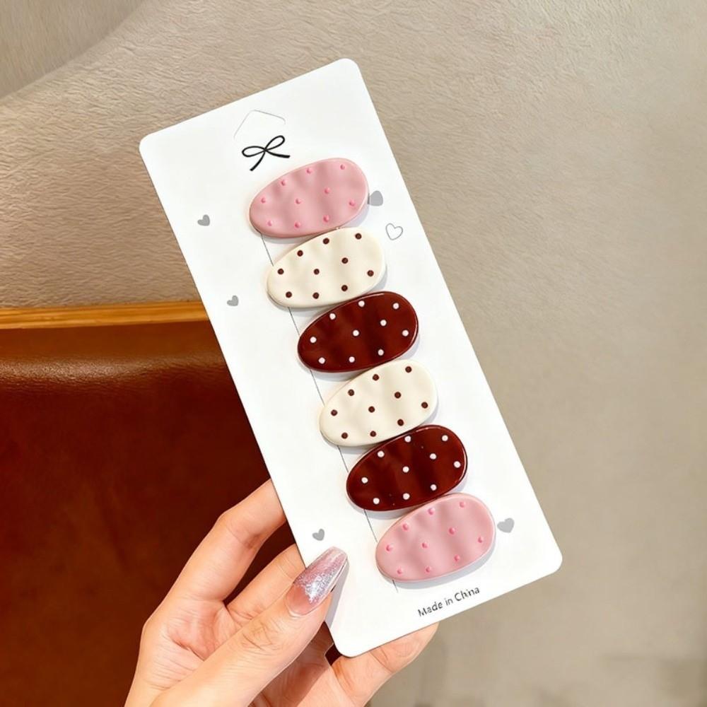 Sweet Polka Dot Hair Clips Mixed Color Oval Side Bangs Clips for 6PCS/SET Women