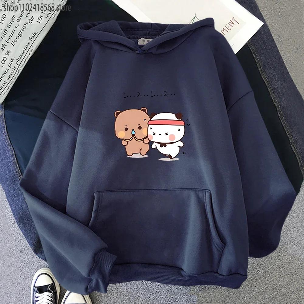 Женская толстовка Kawaii с пандой, милая парная толстовка Bubu и Dudu занимаются спортом, топы для девочек, длинный рукав, карманная одежда