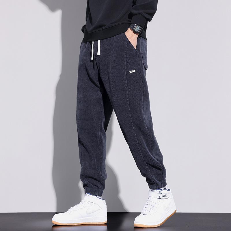 Мужские вельветовые спортивные штаны на флисовой подкладке на зиму 2025: Плотные повседневные хлопковые брюки для осени и зимы