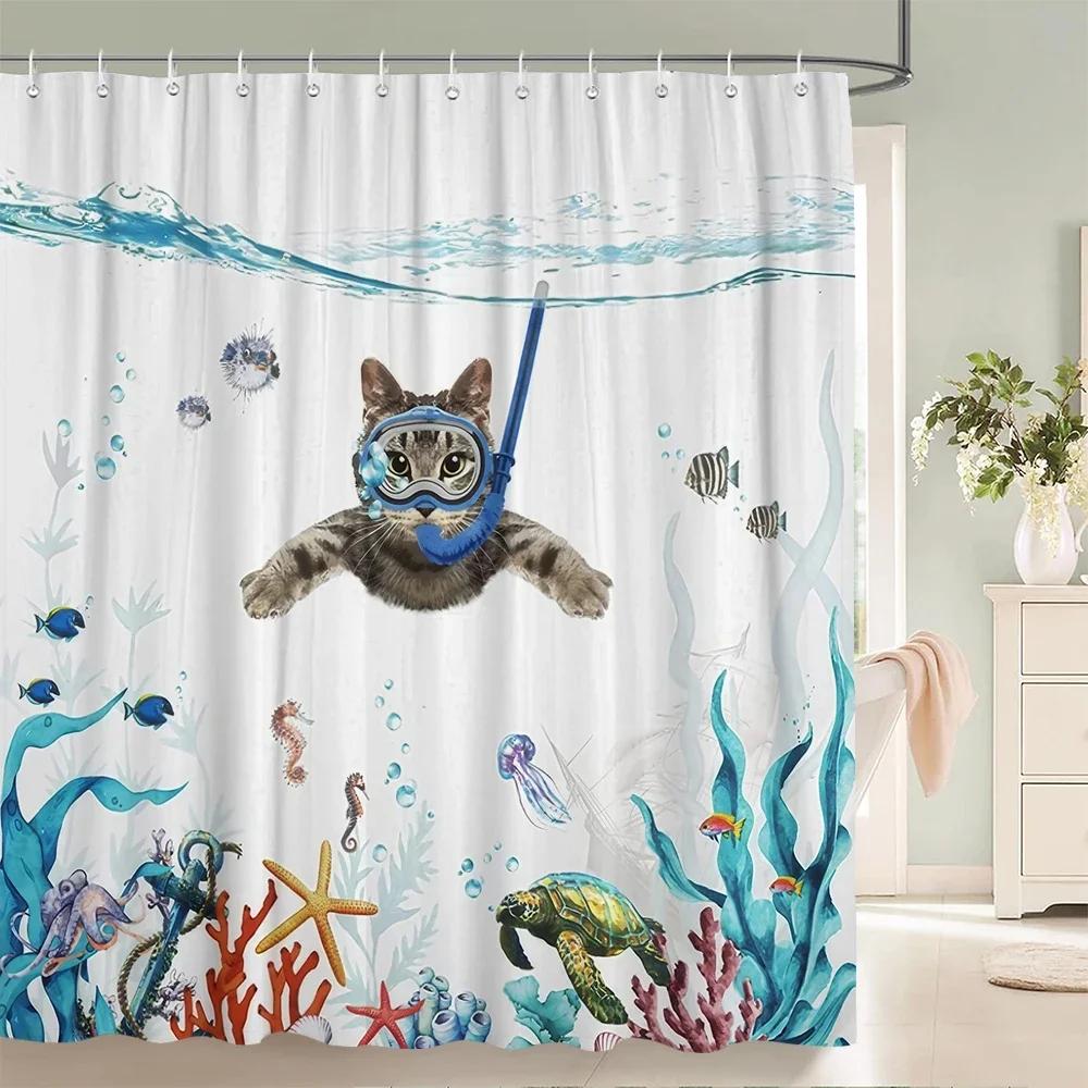 Подводный мир Рыба Черепаха 3d Шторки для душа Океан Дельфин Морской пейзаж Ткань Водонепроницаемая Занавеска для ванны Декор для ванной комнаты Экран