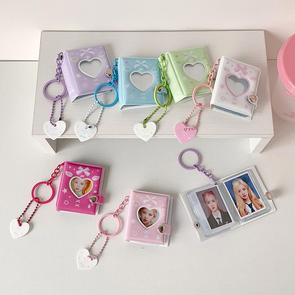 Hisocute Mini 2 Inch Keychain Pendant Photo Album Girl Love Big Head Sticker Storage Album ID Photo Card Album