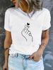 Women'S Casual Round Neck T-Shirt Heart Hand Gesture Pattern Print Short Sleeve Fabric  All Season Fashion Harajuku ClothingTop