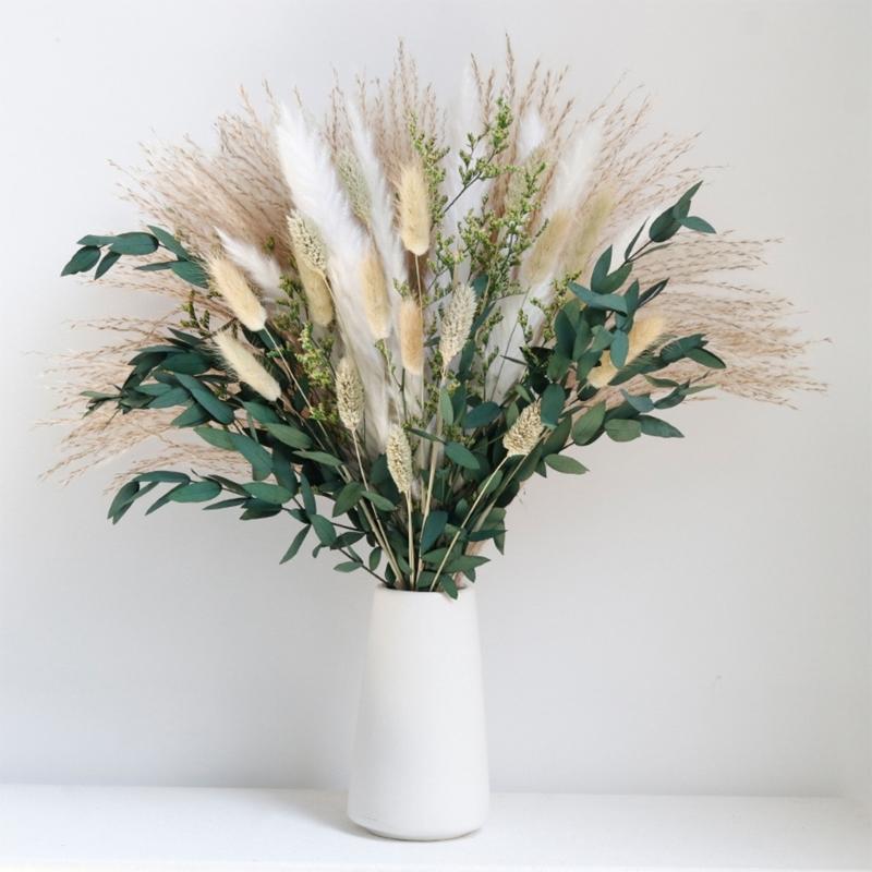 Handmade Dried Flower with Phragmites Communis and Rabbit Tail for Farmhouses Style Arrangement and Stable Gift