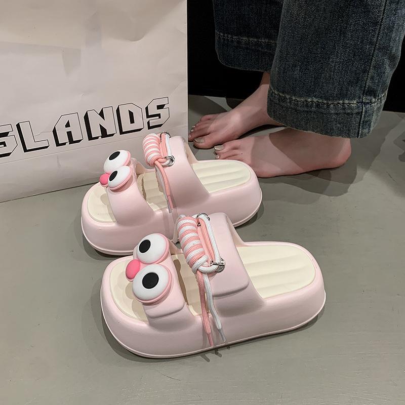 Thick-soled Seaside EA Beach Shoes Summer Wear Fun Funny Cute Big Eyes Double with Cool Slippers Women