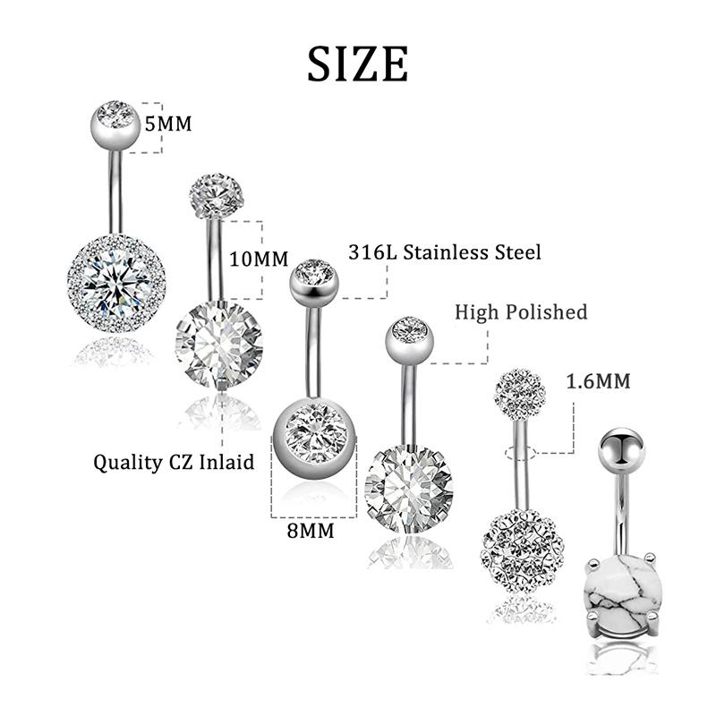 14G Кольца для пупка Нержавеющая сталь Кольца для пупка Жемчуг CZ Пирсинг Ювелирные изделия Штанга