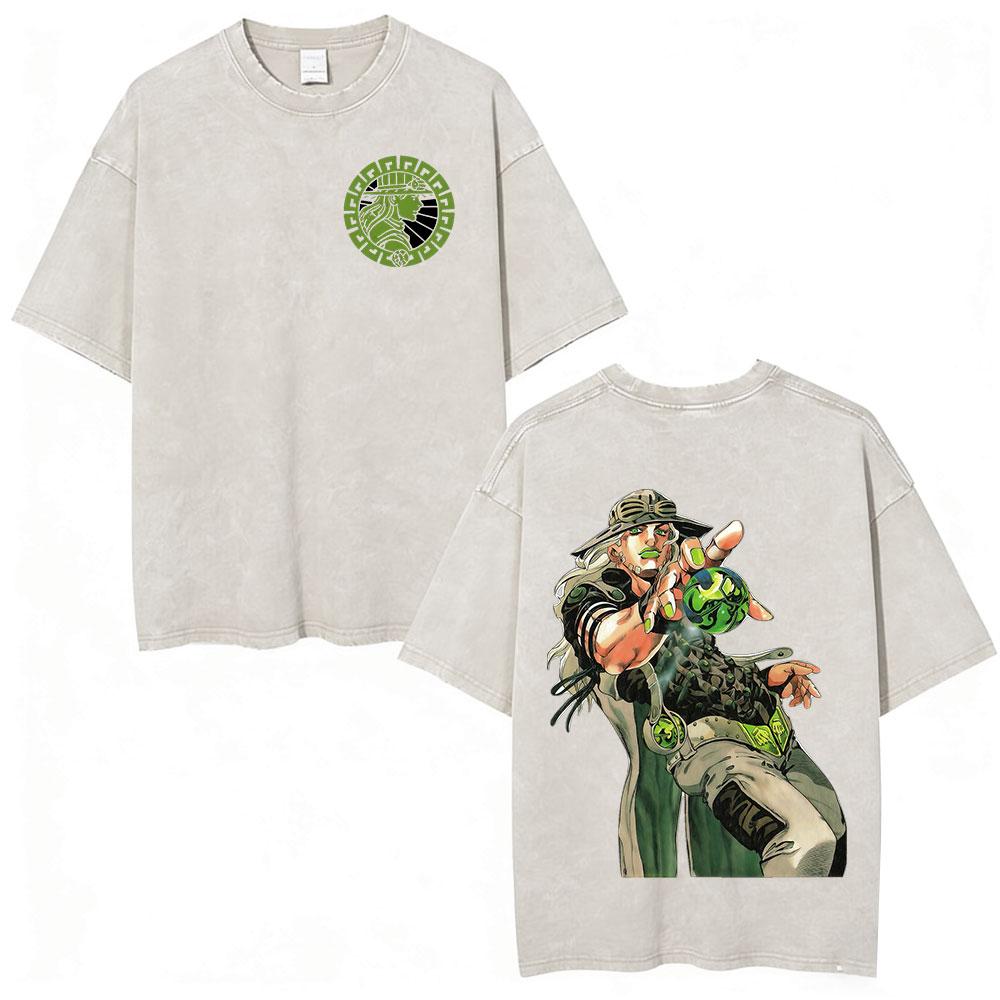 Аниме JoJo's Bizarre Adventure Манга Винтажная Кислотная Стирка Футболка Мужская Женская Повседневная С Коротким Рукавом Футболка Уличная Одежда