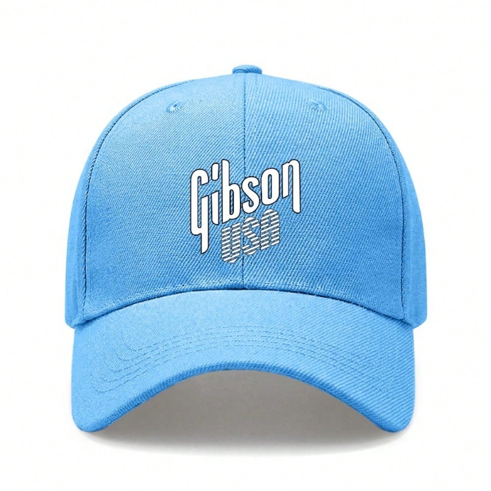 [Черная бейсболка] Унисекс с принтом «Gibson USA», полиэстер, регулируемая, дышащая, легкая, повседневная, уличная одежда, для ежедневного ношения, бейсболка