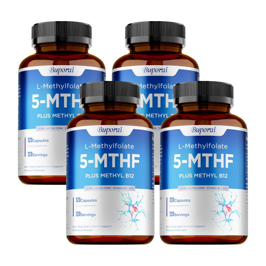 Капсулы Buporui L-метилфолат 5-MTHF с метил-B12, активная добавка витаминов группы B для метилирования и поддержки ежедневного настроения