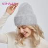 Winter Hats for Women Warm Rabbit Angora Fur Wool Knitted Beanie Hat Thick Fashion Solid Colors Skull Cap Ski Hats Bonnet