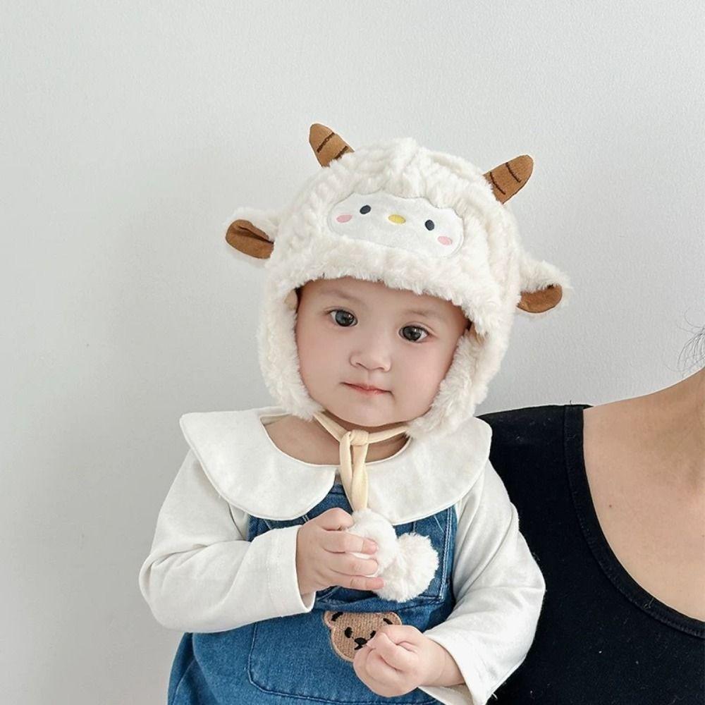 Soft Toddler's Sheep Plush Hat Thickened Cartoon Beanie Caps Cute Sheep Hat Cold Weather Wear