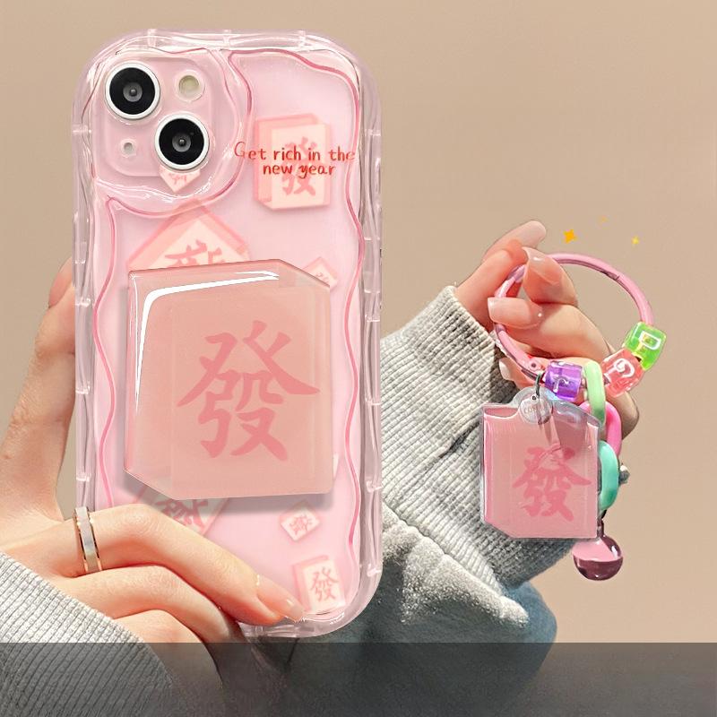 Applicable To Apple 13 Mobile Phone Case IPhone 14pro Transparent Anti-fall 11/12 Mini Creative Mahjong Hair Pendant for Women