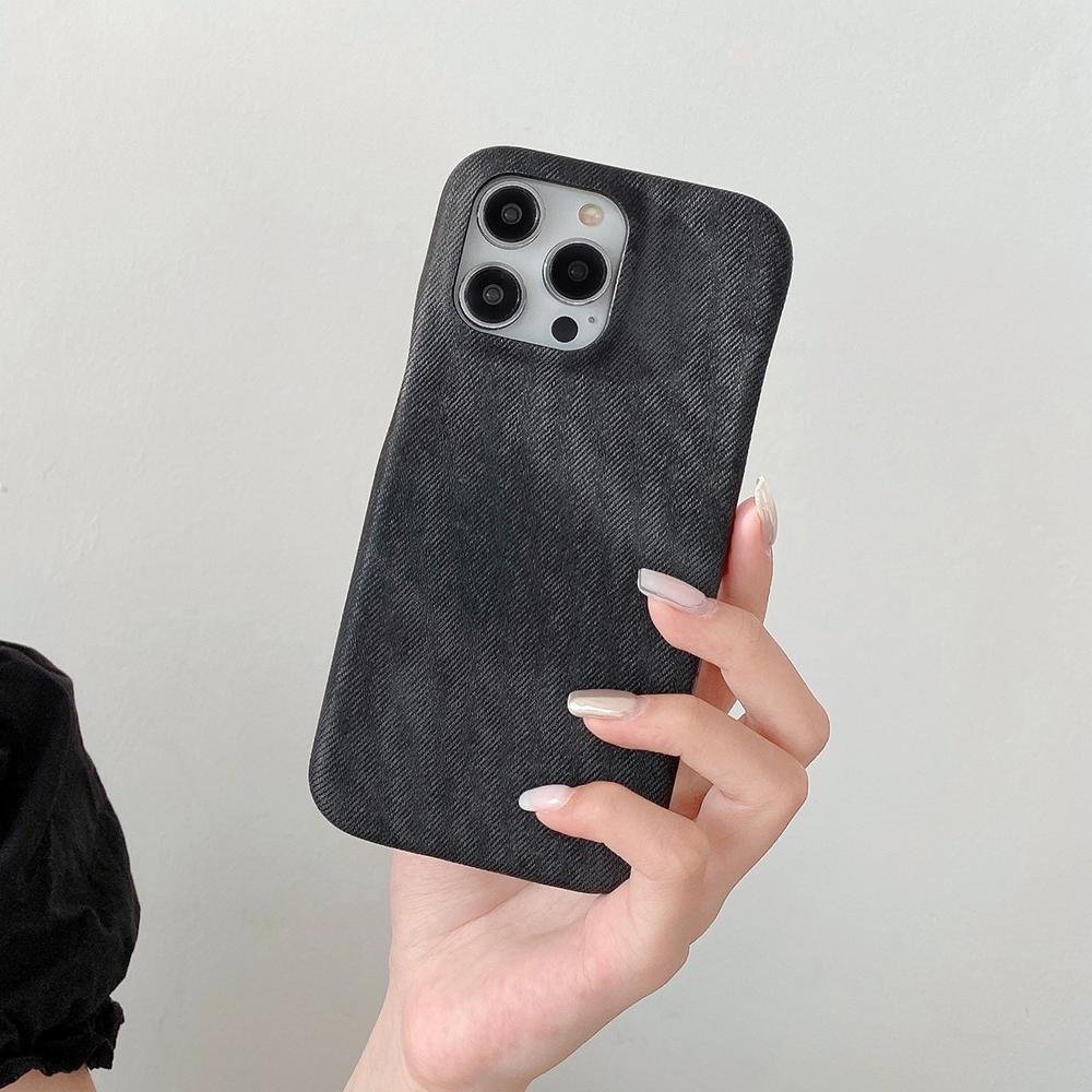 Чехол для iPhone 14 Pro Max Текстура джинсовой ткани ПУ кожа+ПЭТ задняя крышка