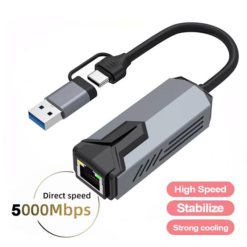 USB to Ethernet Adapter 5Gbps Type C (Thunderbolt 4/3 Compatible) to RJ45 Network Card Compatible for NAS Macbook Laptop