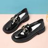 Лакированные туфли на каблуках для женщин с толстой подошвой, одинарные туфли в студенческом стиле, удобные ленивые мокасины с мягкой подошвой, черные кожаные туфли