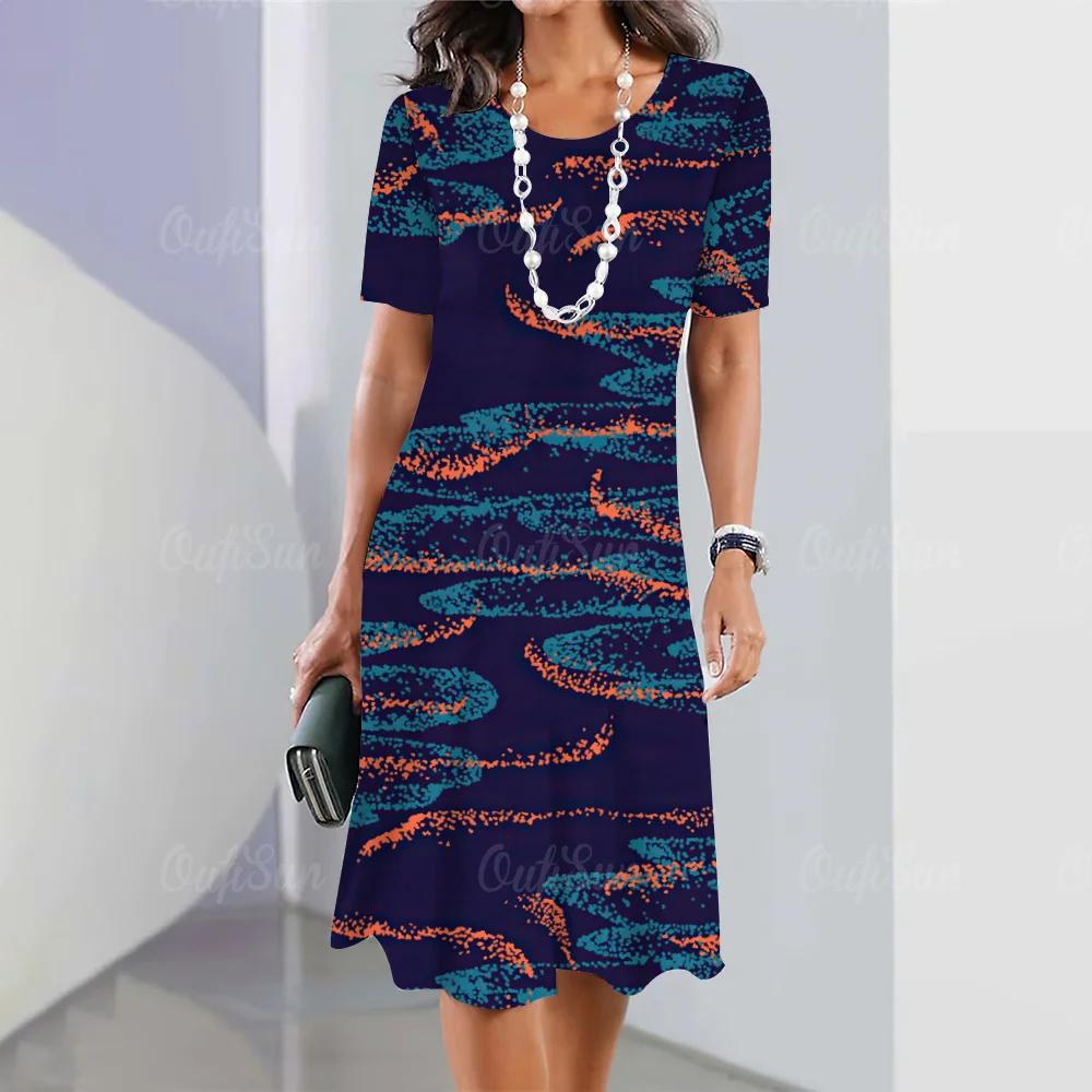 Summer Woman Clothing Short Sleeves Dresses Irregularly Printing Long Dress 3d Retro Women's Clothing Loose Round Neck Pullover