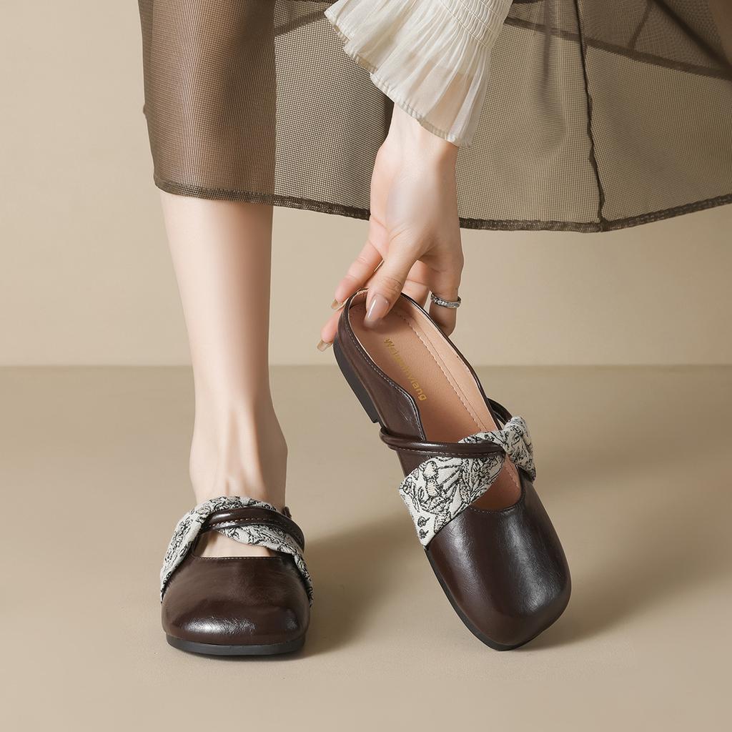 Weiwei girl 993-7 квадратная обувь одиночные женские туфли с плоской подошвой одна педаль мягкая подошва сумка головка полутапочки летние женские