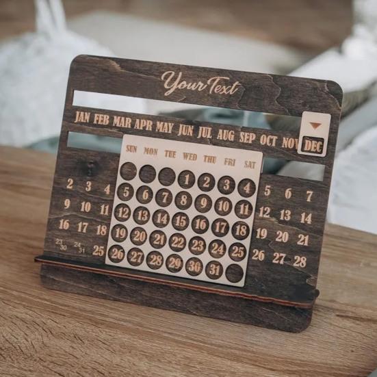 2025 Perpetual Calendar Деревянный Настольный Календарь 12 Месяцев Настольный Слайдер Календарь Для Домашнего Офиса Школы Декор