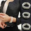 Fashion 3 Rows Faux Pearl Rhinestone Decor Elastic Stretchy Bangle Bracelet