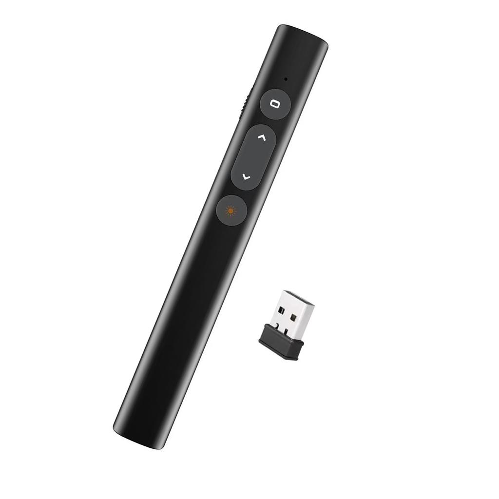 Wireless 2.4GHz Presenter with USB Receiver, Plug and Play Clicker, Presentation Remote, Page Turner, Red Pointer, 30M