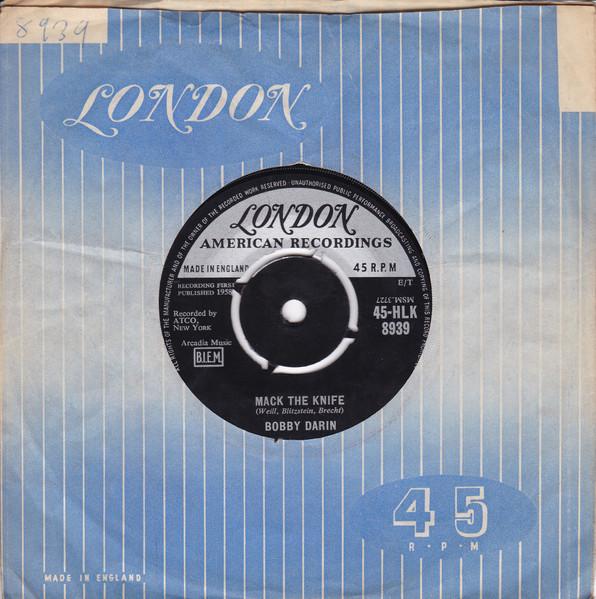 7-дюймовая пластинка БОББИ ДАРИН - Макки-нож 45HLK8939 London Records, 1959 Великобритания Рок Б/У