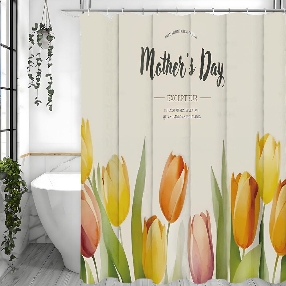 Mother's Day Tulip Shower Curtain, Bathroom Decorative Shower Curtain, Waterproof Shower Curtain with Hooks