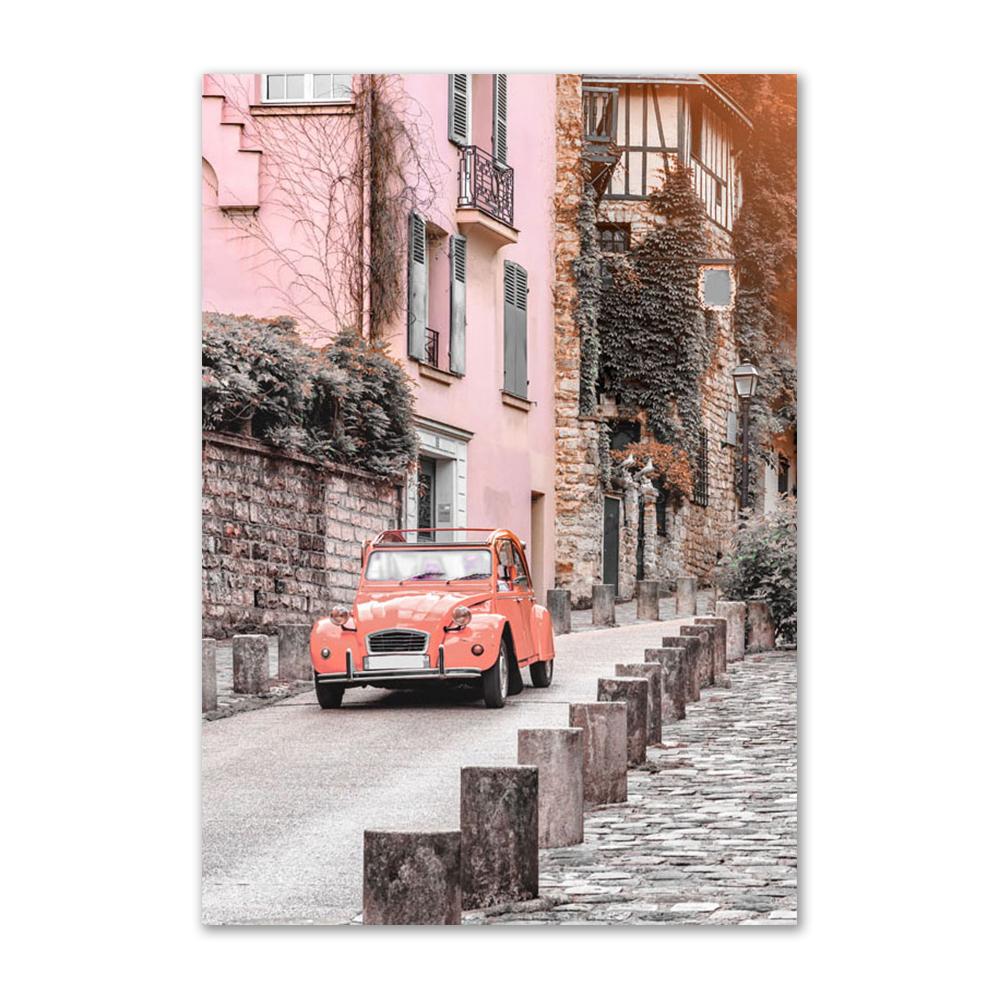 Розовый цветок холст картина настенный постер и принты ретро автомобиль велосипед Парижская башня вид настенные художественные фотографии для декора гостиной