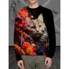 Spring And Autumn 3d Printed Cute Cat Long Sleeve T Shirt For Men Casual Clothing Animal Pattern Top Tees T-shirt Streetwear