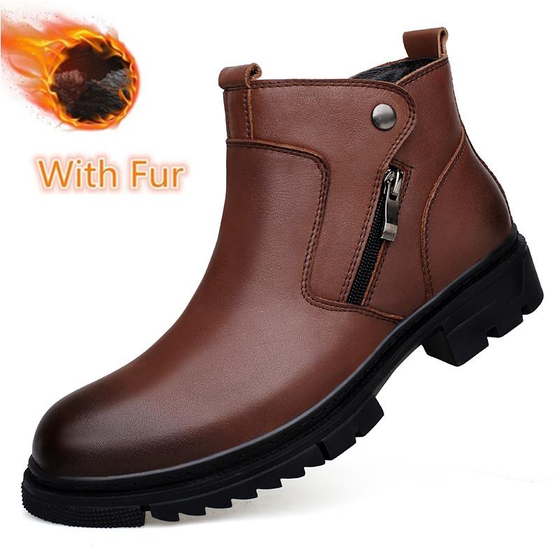 Мужские повседневные кроссовки из натуральной кожи на шнуровке, уличные ботинки, теплые плюшевые зимние ботинки для мужчин, боковая молния, новые мотоциклетные ботинки