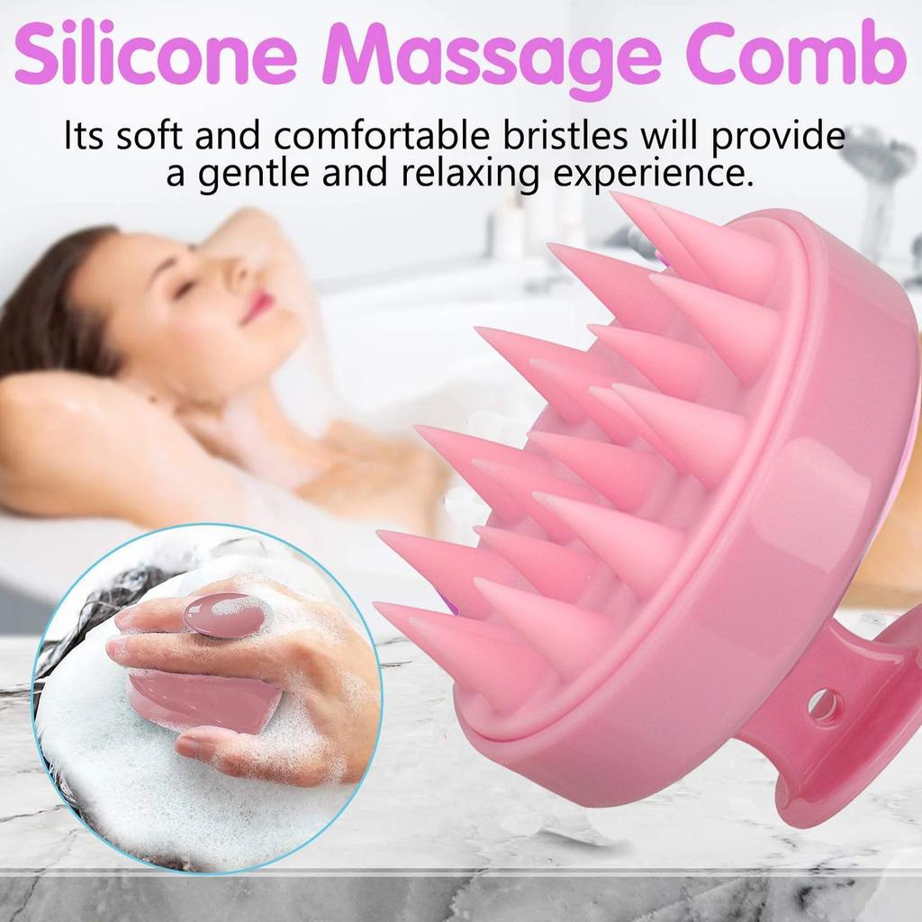Scalp Massager Head Cleaning Brush Soft Silicone Head Deep Massage Scalp Deep Cleaning Comb Hair Brush Scalp Pink