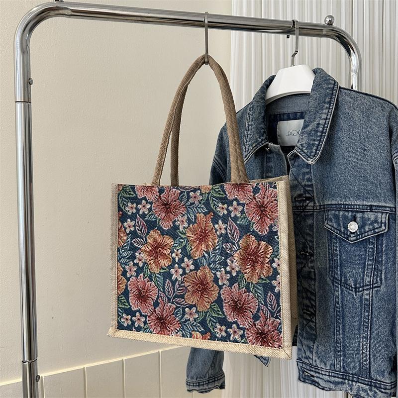 Большая емкость льняная сумка с цветочным принтом женская модная сумка через плечо большая сумка