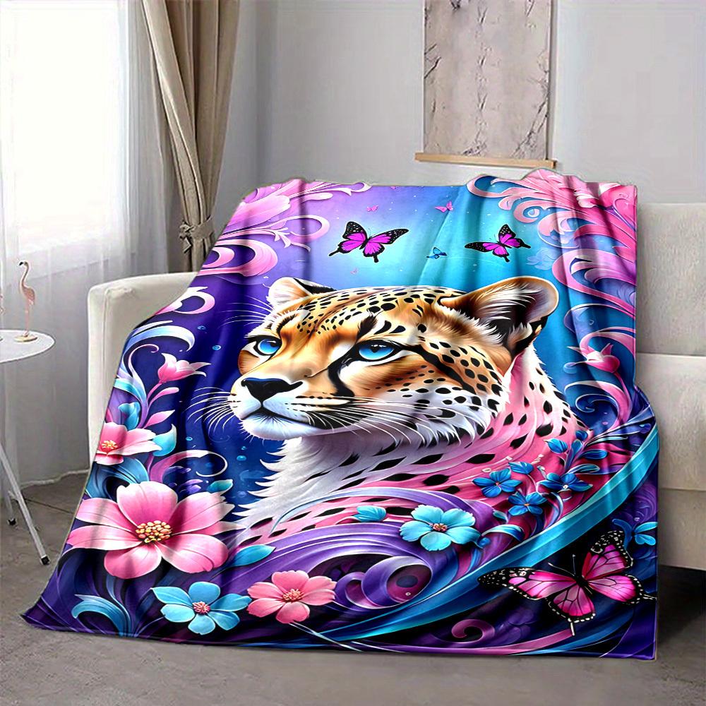 1pc Cheetah Art Print Blanket Lightweight Flannel Blanket Throw Blanket For Sofa, Bed, Travel, Camping, Livingroom, Office yy251015184