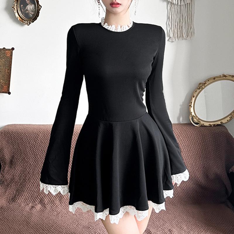 Сплайс кружевное мини-платье для женщин с высокой талией, узкие элегантные платья, женское свадебное ретро-платье, темпераментная женская одежда, новинка