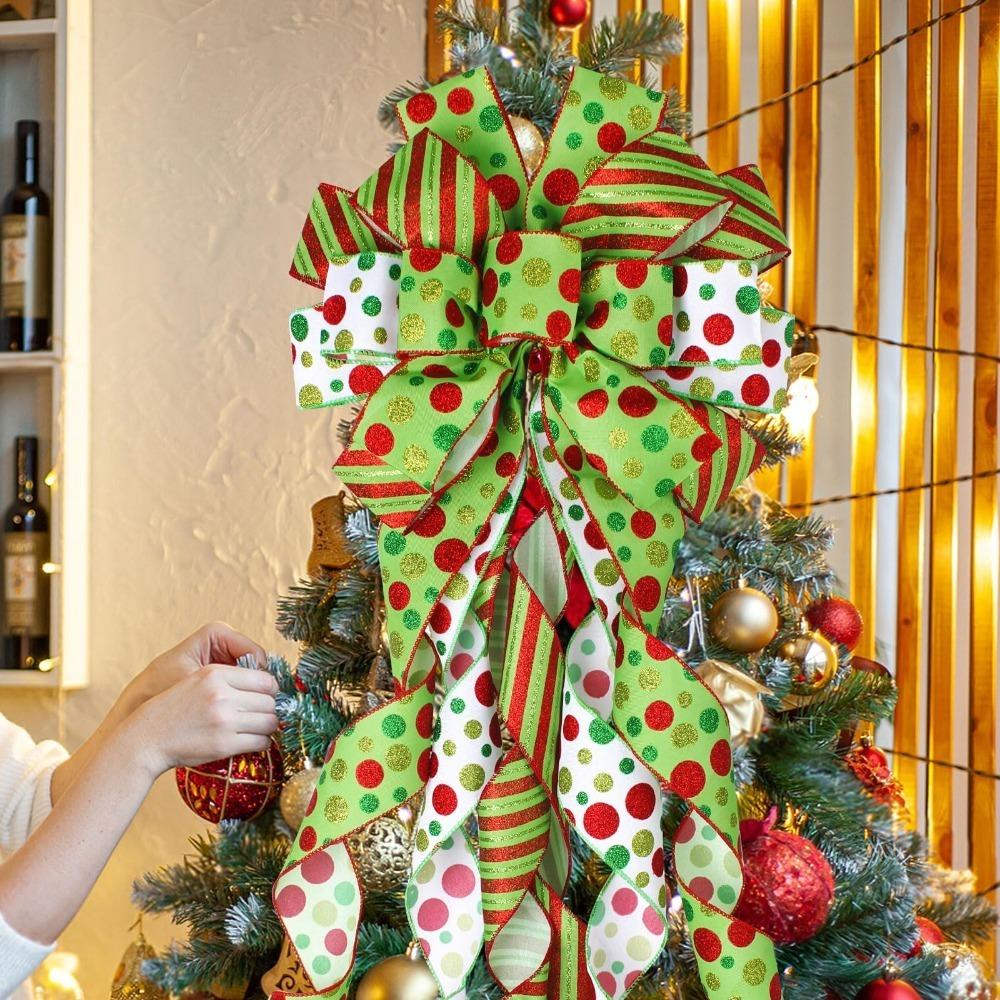 Large Green Bow Christmas Bow Ribbon Tree Topper Christmas Decorations  New Year Party