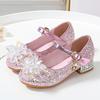 Kids Causal Shoes Wedding Party Children's High Heels Princess Shiny Crystal Flower Girls Leather Shoes Pink Blue Sliver 23-38