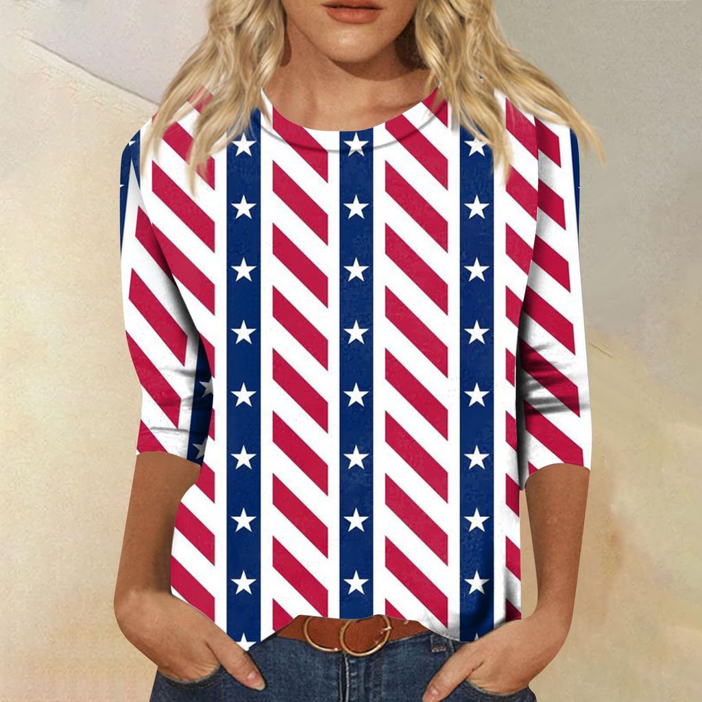 3/4 Sleeve Shirts For Women Cute Tops Graphic Tees Blouses Casual Plus Size Basic Tops Pullover